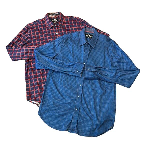 Bundle of 2 Buttercloth Men's Stretchy Cotton Button Down Shirt Size L - Picture 1 of 11